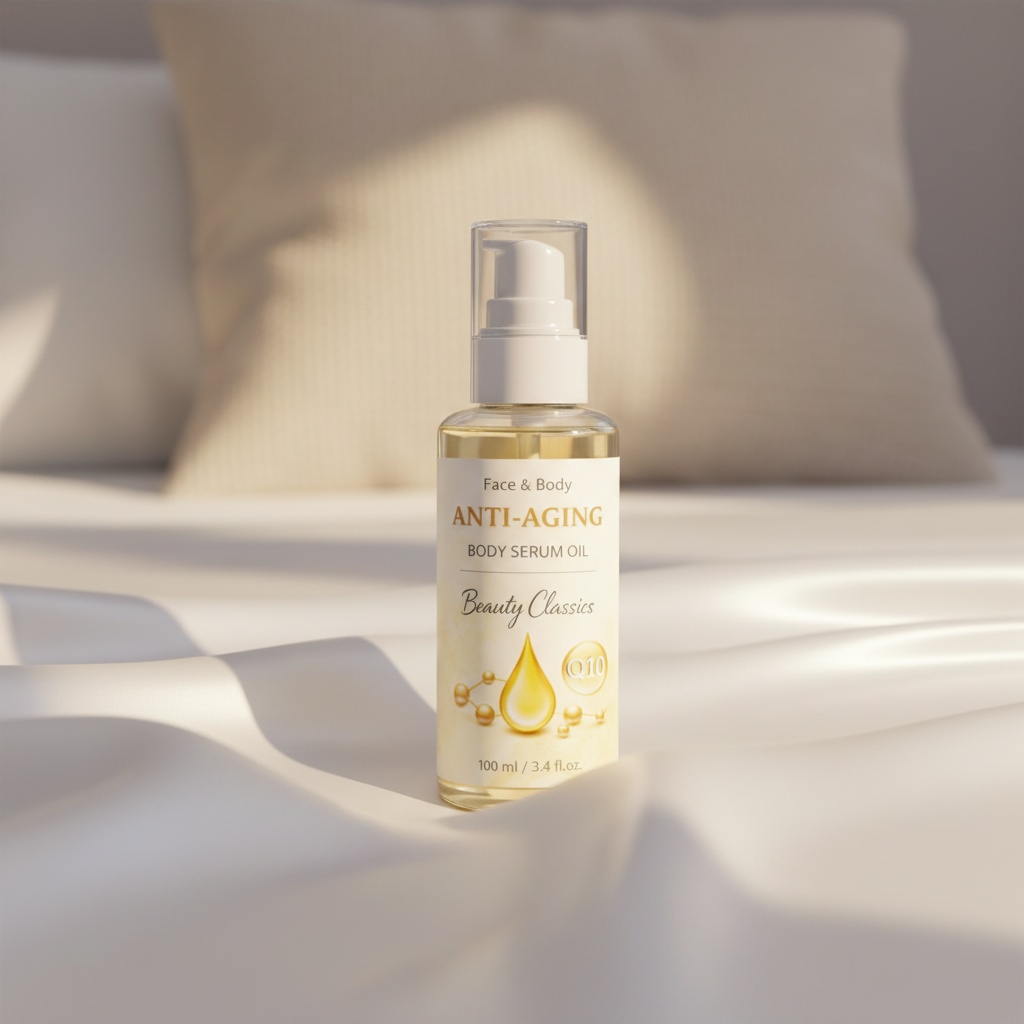 Face & Body Anti-Aging Serum Oil on silky bedding